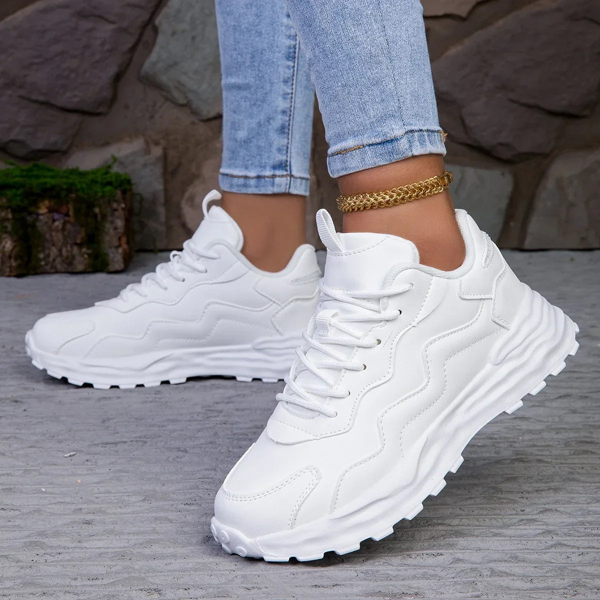 Women's Chunky Platform Sneakers with Mesh Upper - 3