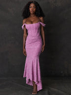 Women's Off-Shoulder Bodycon Dress with Ruched Waist and Mermaid Hem - 6