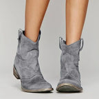 Women's Western Ankle Boots with Stitched Detailing - Grey