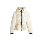 Women's Ski Jacket with Detachable Hood, Belted Fitted Waist - Beige