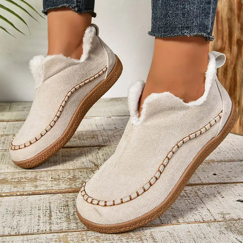 Women's Ankle Boots with Fleece-Lined Cuff and Contrast Stitching - 2