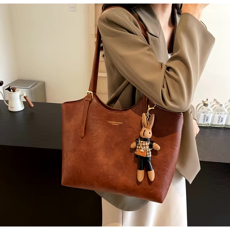 Women's Tote Bag with Detachable Charm and Vintage Finish - 10