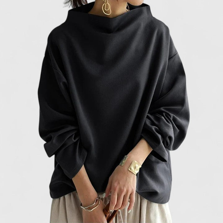 Women's Top High Neck Long Sleeve with Relaxed Silhouette - 6