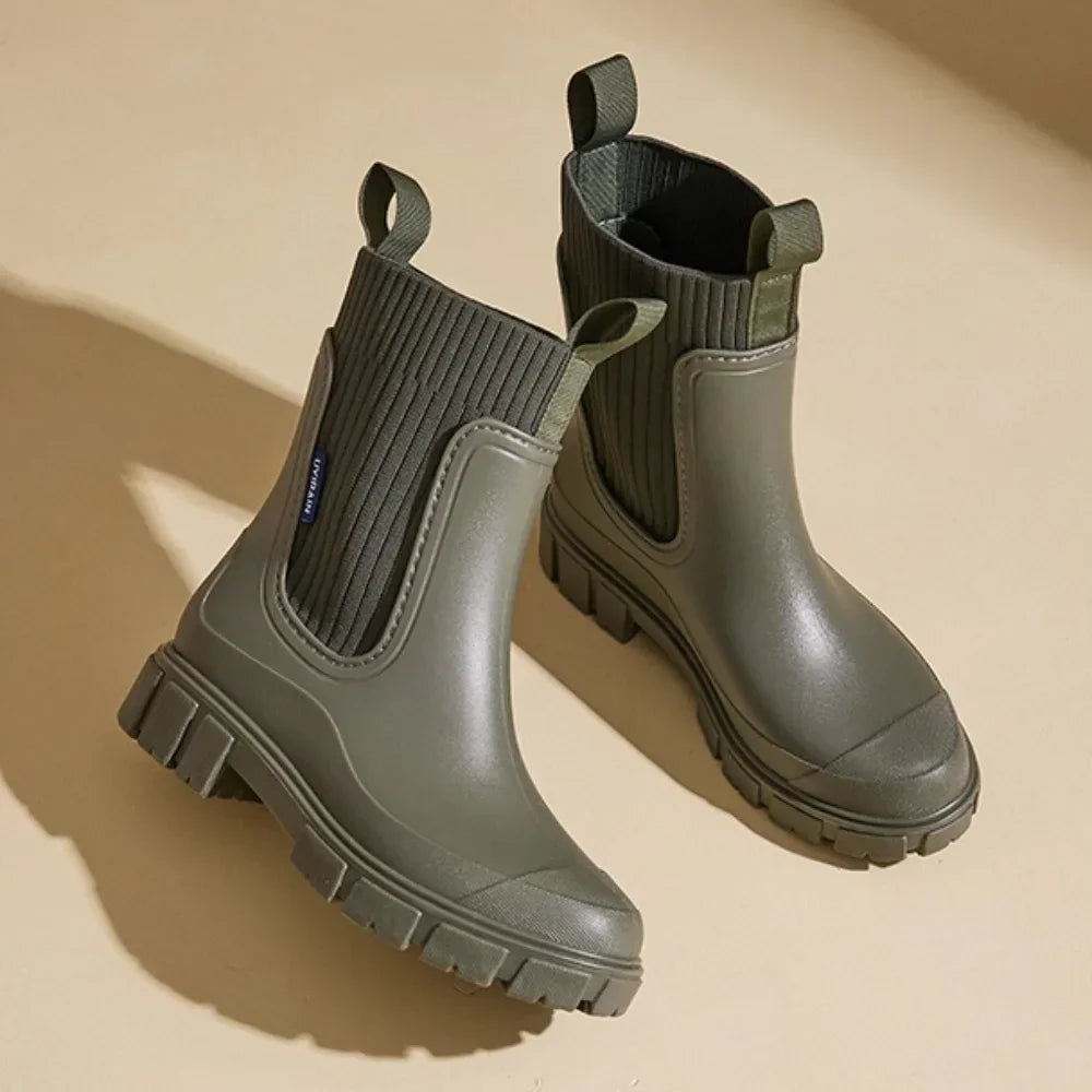 Women's Chelsea Rain Boots with Elastic Panels and Comfort Sole - 11