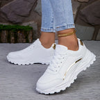 Women's Sneakers with Faux Leather Finish and Metallic Trim - 4
