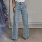 Women's High-Waist Straight-Leg Jeans with Diamante Detailing - 5