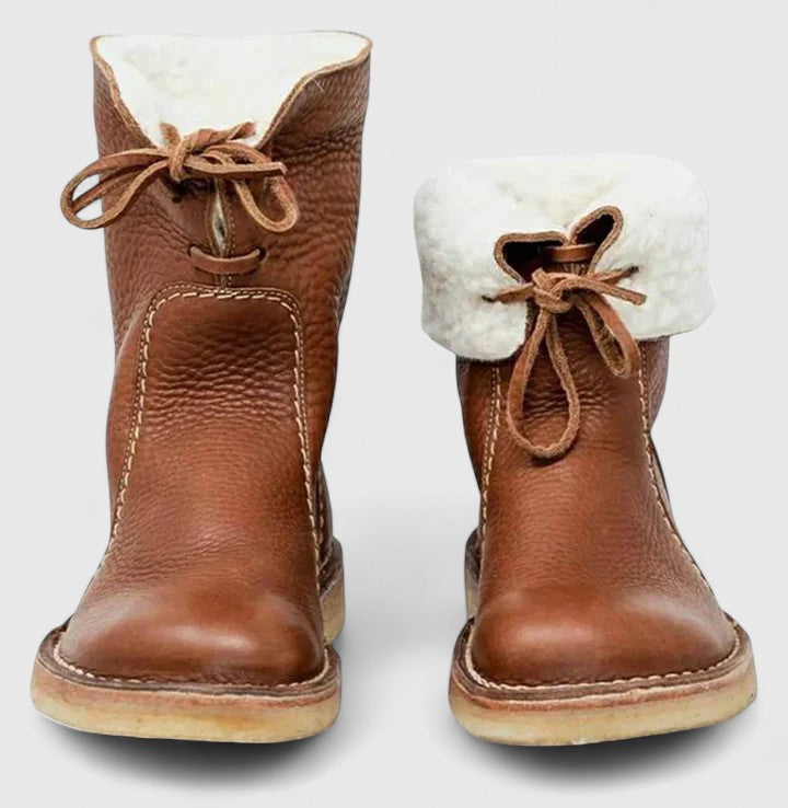 Women's Ankle Boots with Fleece Trim and Lace-Up Front - 8