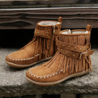 Women's Ankle Boots with Fringe and Studs, Western Boho Style - 2