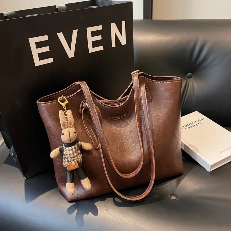 Women's Tote Bag with Detachable Charm and Vintage Finish - 9