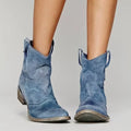 Women's Western Ankle Boots with Stitched Detailing - Blue