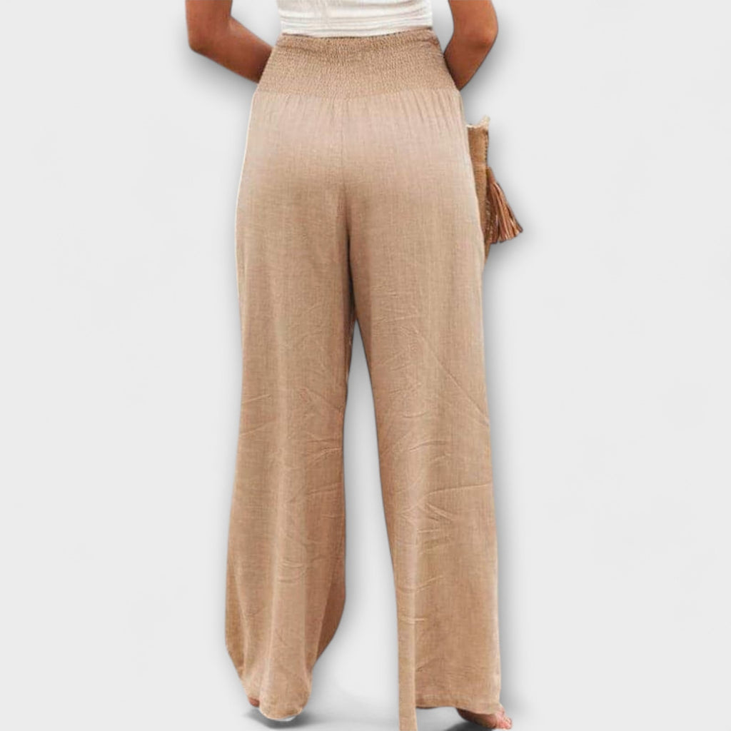 Women's Wide Leg Trousers with Mid-Rise Waistband - 3