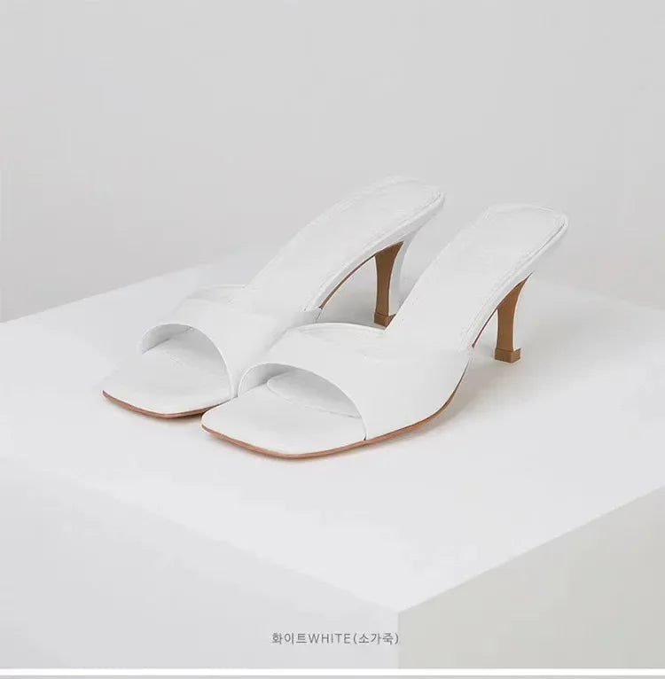 Women's Heeled Sandal with Square Toe - White
