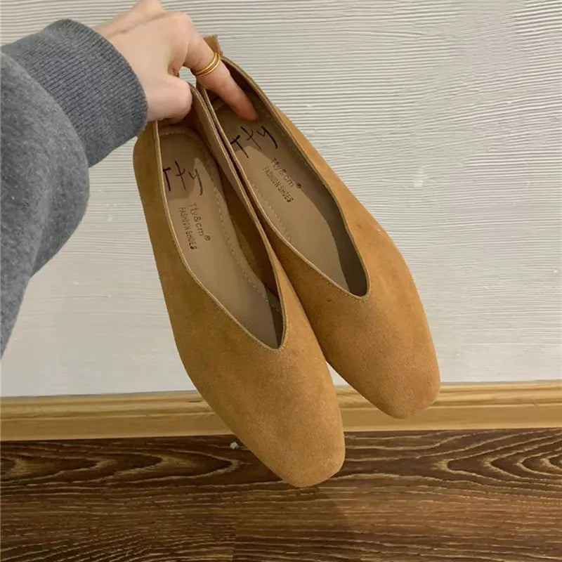 Women's Square-Toe Ballet Flats with Vintage Loafer Silhouette - 4