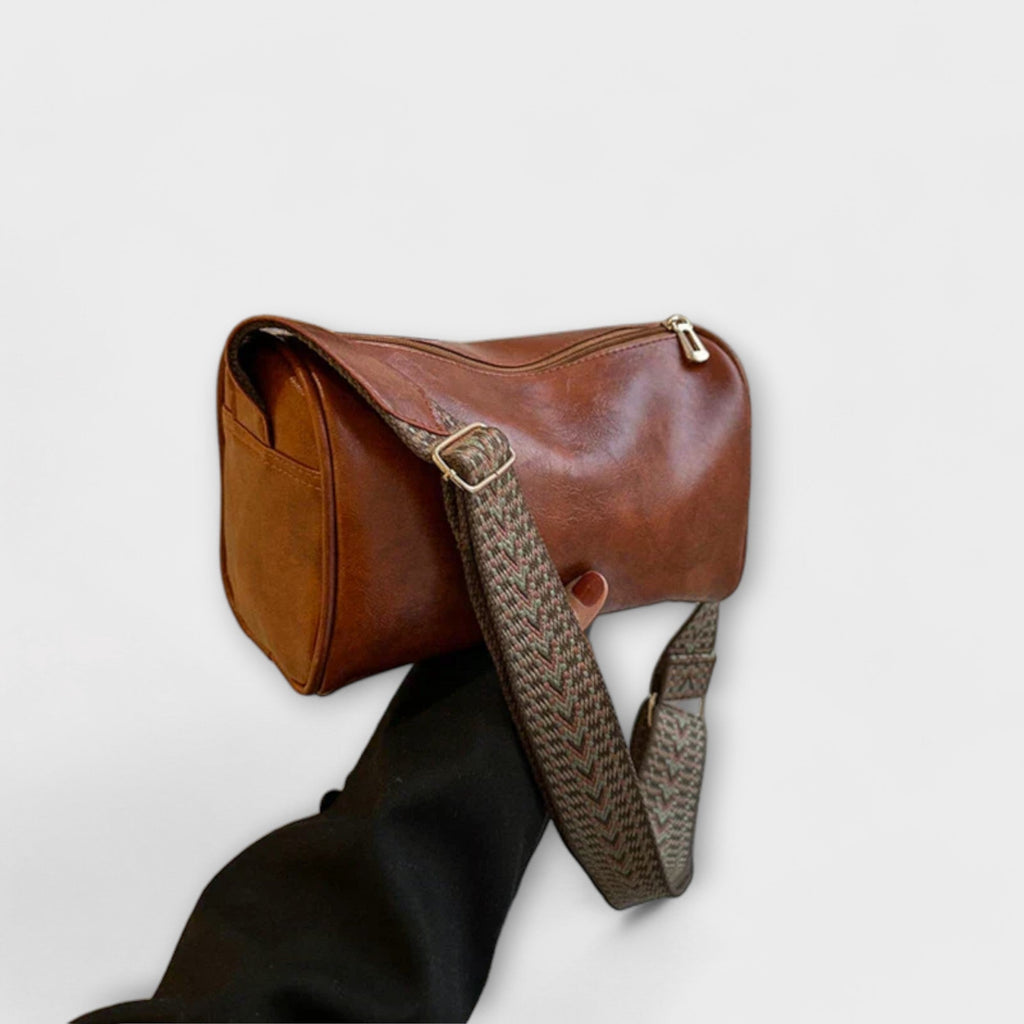 Women's Crossbody Bag with Woven Adjustable Strap - Brown