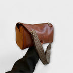 Women's Crossbody Bag with Woven Adjustable Strap - Brown