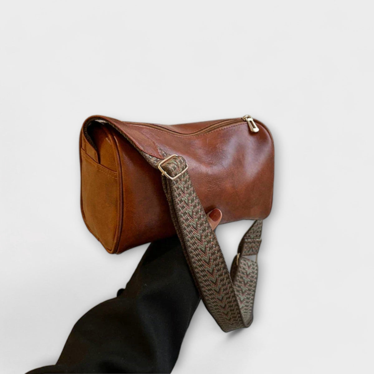 Women's Crossbody Bag with Woven Adjustable Strap - Brown