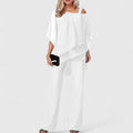 Women's Two-Piece Trouser Set with Asymmetric Overlay Top - White