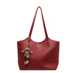 Women's Tote Bag with Detachable Charm and Vintage Finish - Red