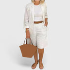 Women's Blazer and Shorts Two-Piece Set with High-Waisted Fit - White