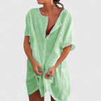 Women's Tunic Dress Relaxed Fit with Short Sleeves - 7