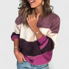 Women's Striped Jumper Long Sleeve with Round Neck - Purple