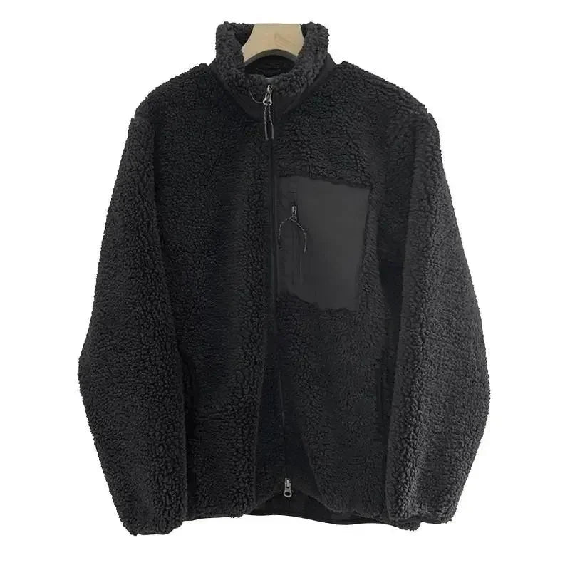 Women's Teddy Coat with High Collar and Zip Pocket - Shade A