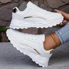 Women's Sneakers with Faux Leather Finish and Metallic Trim - 6