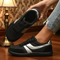 Women's Wide-Fit Canvas Trainers with Lace-Up Front and Flatform Sole - Black Silver