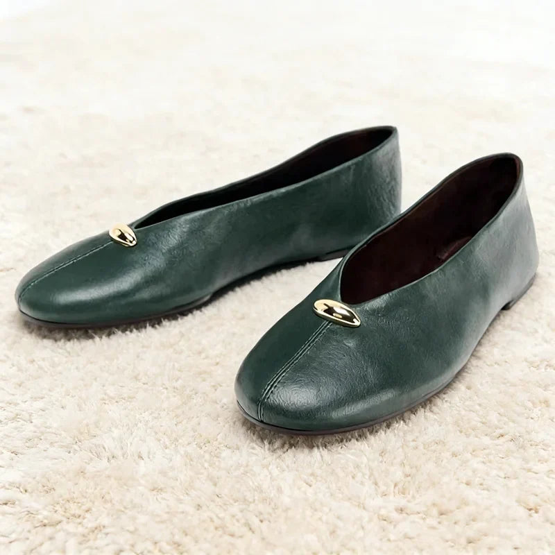 Women's Ballet Flats with Metal Buckle Detail - 2