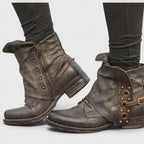 Women's Slouch Boots with Buckle Strap and Side Zip - 2