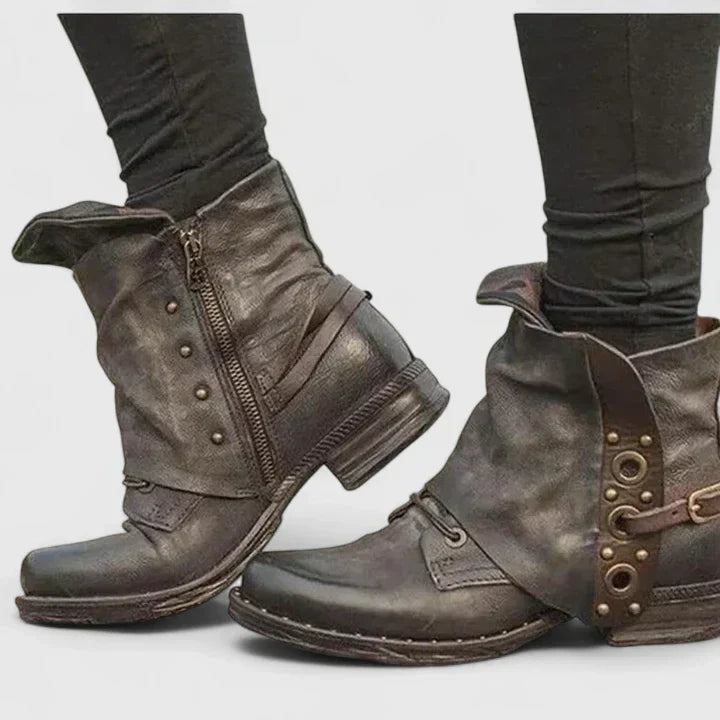 Women's Slouch Boots with Buckle Strap and Side Zip - 2