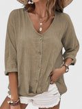 Women's Blouse V-Neck with Button Closure - Khaki