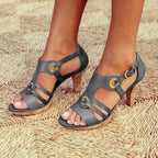 Women's T-Strap Sandals with Ring Detail and Block Heel - 8