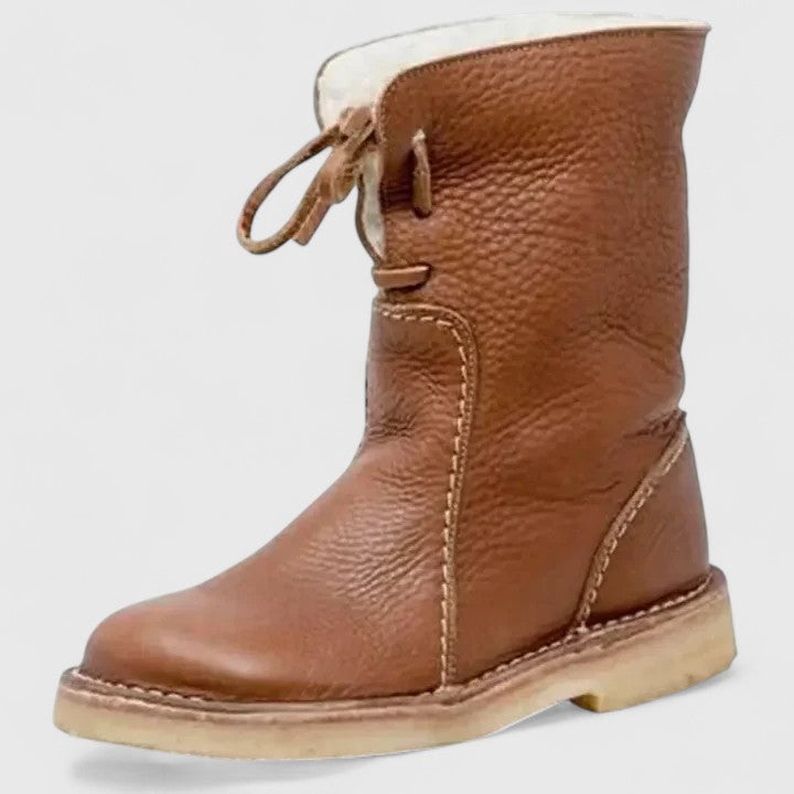 Women's Ankle Boots with Fleece Trim and Lace-Up Front - 9