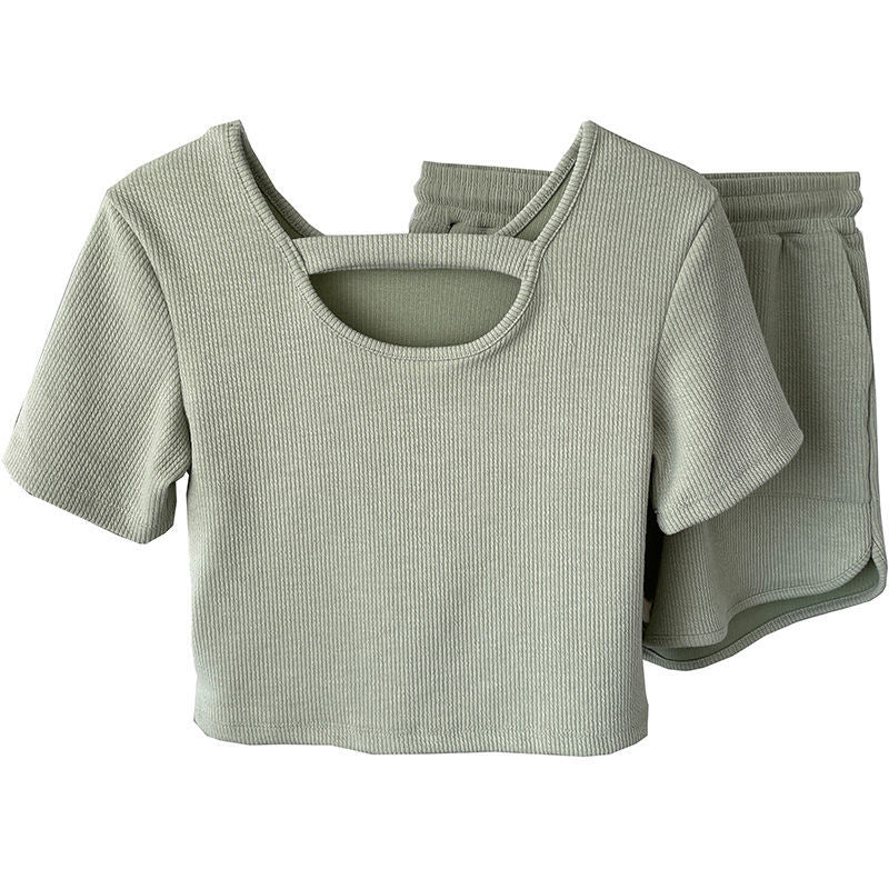 Women's Ribbed Loungewear Set Short Sleeve with Shorts - 5
