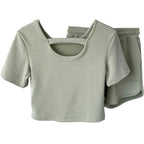 Women's Ribbed Loungewear Set Short Sleeve with Shorts - 5