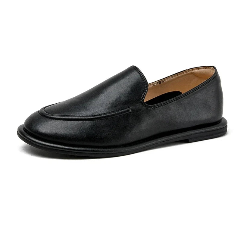 Women's Loafers Slip-On Flat with Round Toe - Black
