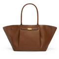 Women's Structured Tote Bag with Gold-Tone Clasp - Brown
