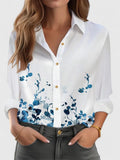 Women's Blouse Loose Fit with Long Sleeves and Point Collar - Blue