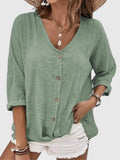 Women's Blouse V-Neck with Button Closure - Green
