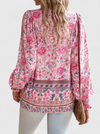 Women's Long Sleeve Blouse with Tie Neck and Floral Print - 9