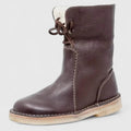 Women's Ankle Boots with Fleece Trim and Lace-Up Front - Dark Brown