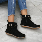 Women's Ankle Boots with Fringe and Studs, Western Boho Style - 11