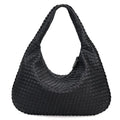 Women's Shoulder Bag with Woven Braided Texture - Black