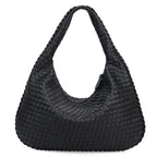 Women's Shoulder Bag with Woven Braided Texture - Black