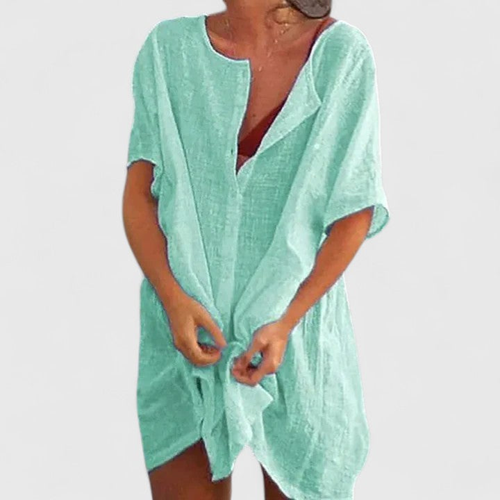 Women's Tunic Dress Relaxed Fit with Short Sleeves - Light Green
