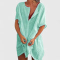 Women's Tunic Dress Relaxed Fit with Short Sleeves - Light Green