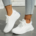 Women's Knit Trainers with Lace-Up Front and Flexible Sole - White