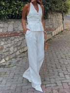 Women Halter Waistcoat and Trouser Co-ord Set with Wide Leg - 4