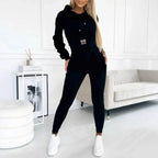 Women's Hooded Two-Piece Tracksuit with Cropped Top and Skinny Joggers - 4